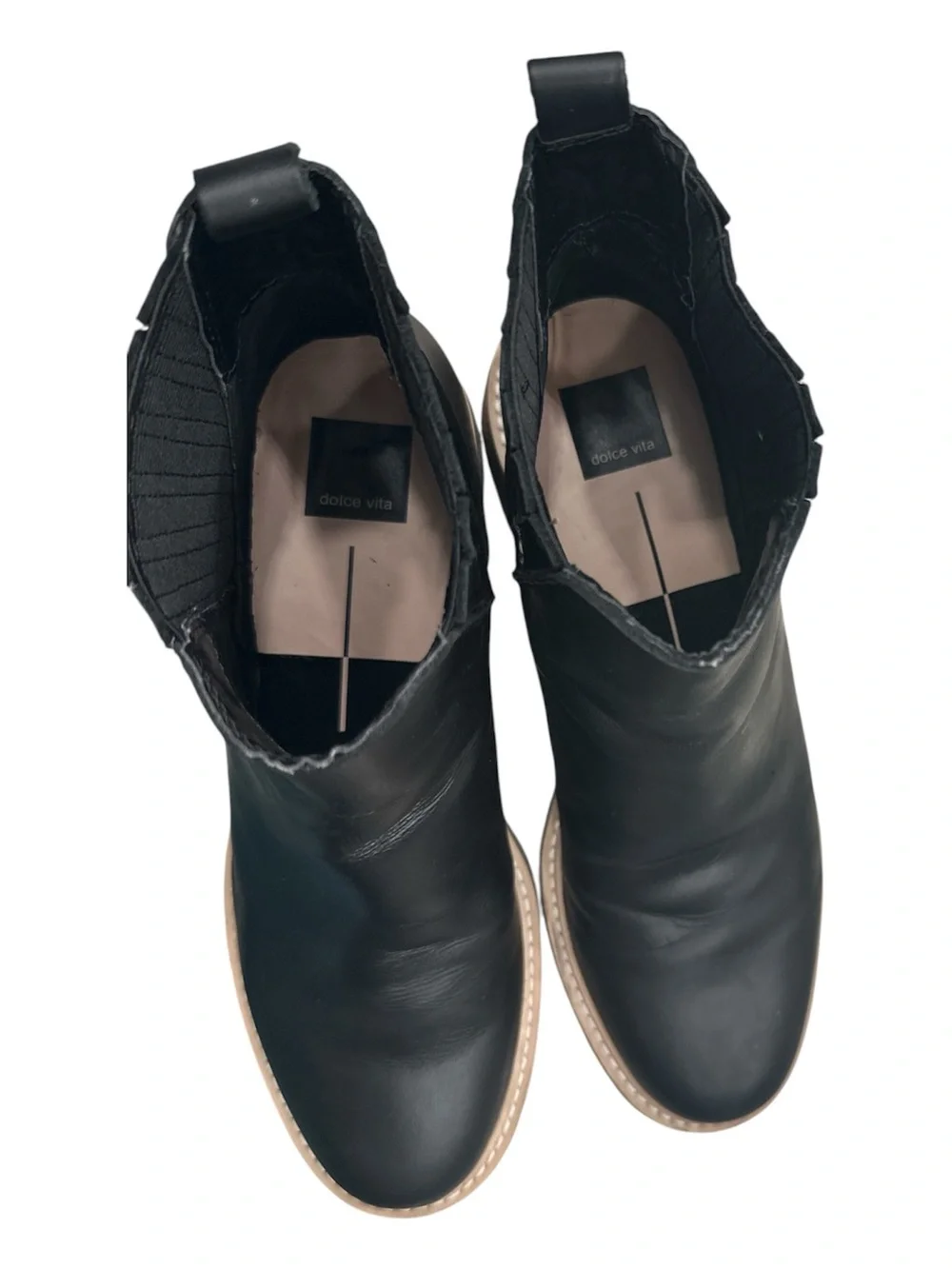 Dolce Vita Black Leather Ankle Chelsea Boots Platform Lug Sole  Size 9.5